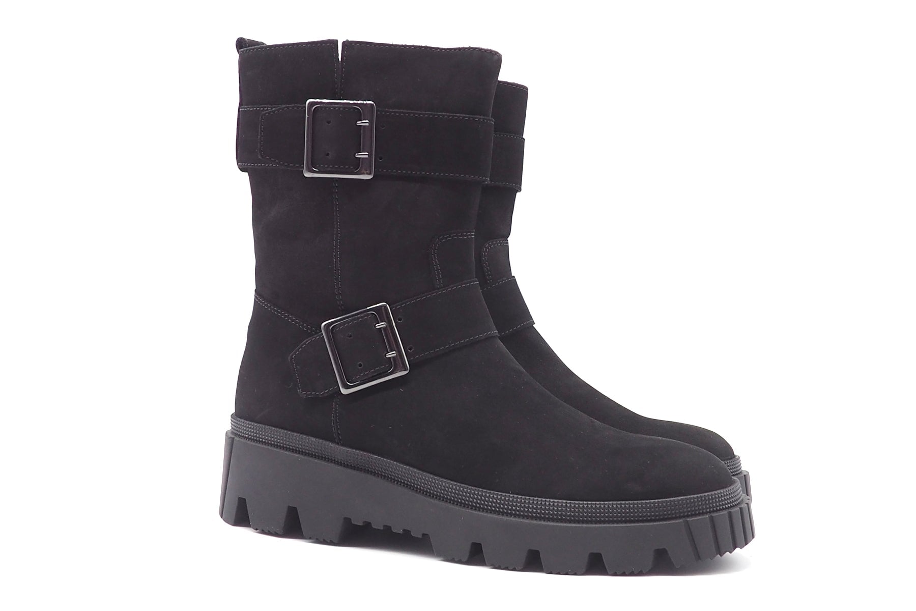 Damen Boot im Bikerstil aus schwarzem Veloursleder & Profilsohle Damen Boots Gabor
