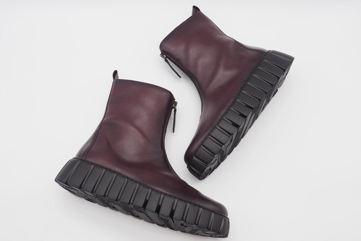 Damen Bootie aus Leder in Burgunder mit XL-Profilsohle- Plateau 3 cm Damen Boots & Booties Gabor