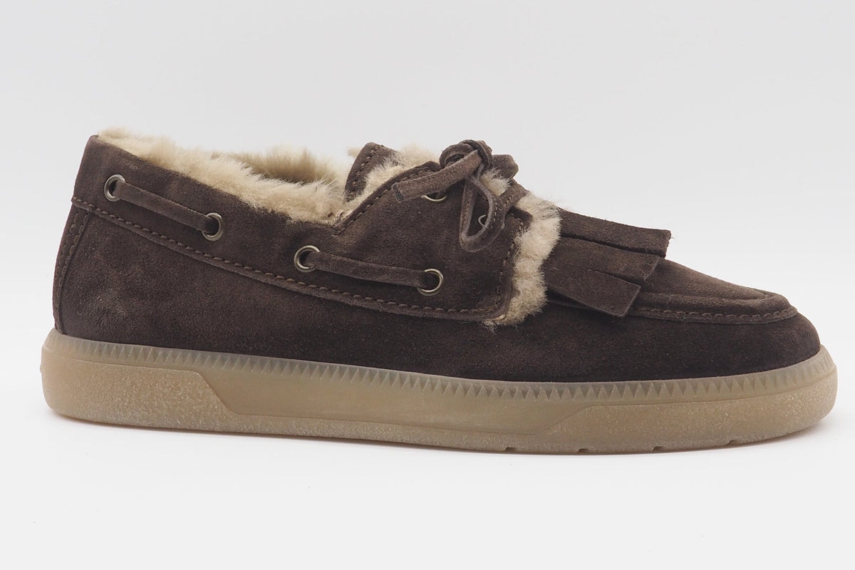 Damen Bootsschuh aus Velours in Braun mit Lammfellfutter Damen Loafers & Schnürer Kennel & Schmenger