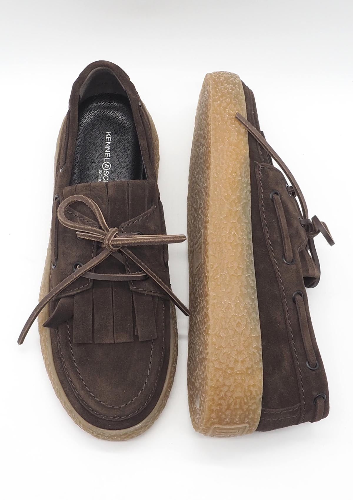 Damen Bootsschuh aus Veloursleder in Braun mit Kreppsohle & Fransen Damen Loafers & Schnürer Kennel & Schmenger