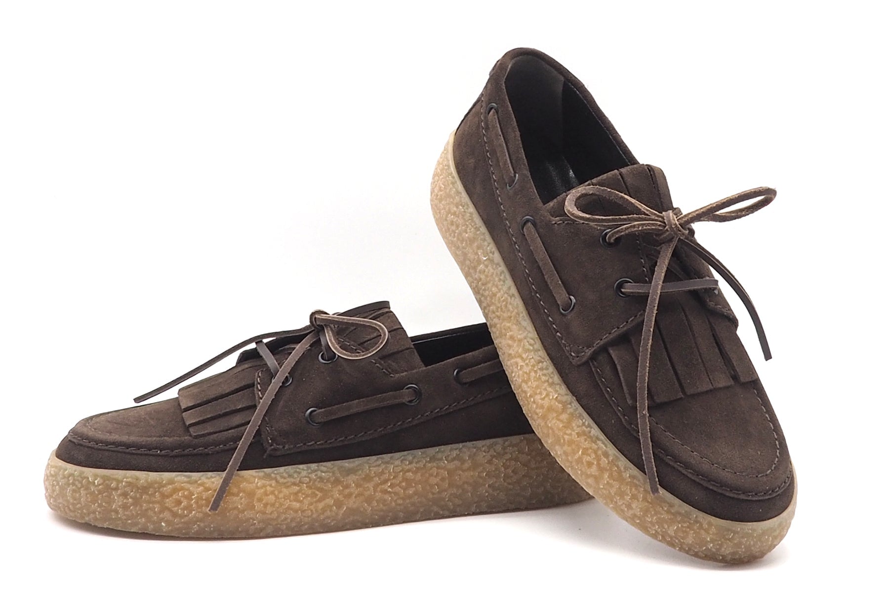 Damen Bootsschuh aus Veloursleder in Braun mit Kreppsohle & Fransen Damen Loafers & Schnürer Kennel & Schmenger