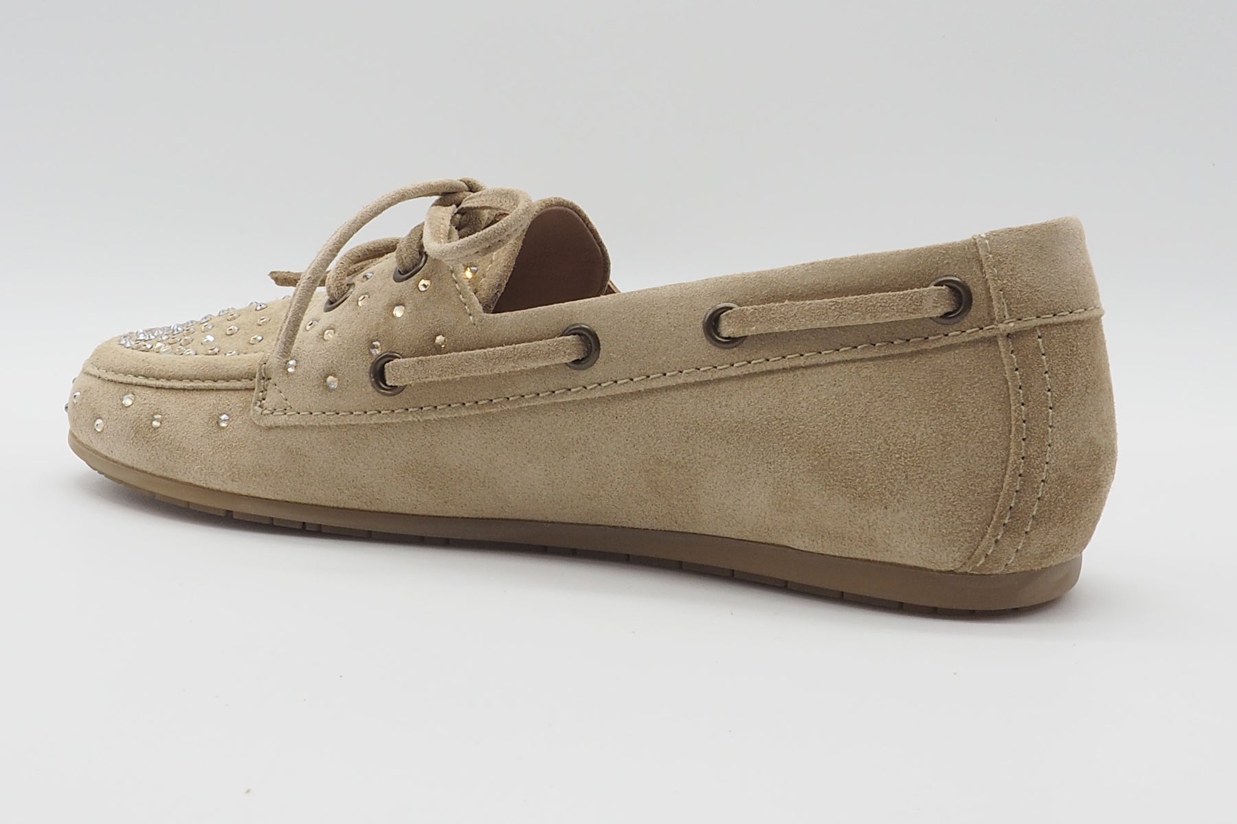 Damen Bootsschuh aus Veloursleder in Caramel und Strasssteinen Damen Loafers & Schnürer Kennel & Schmenger