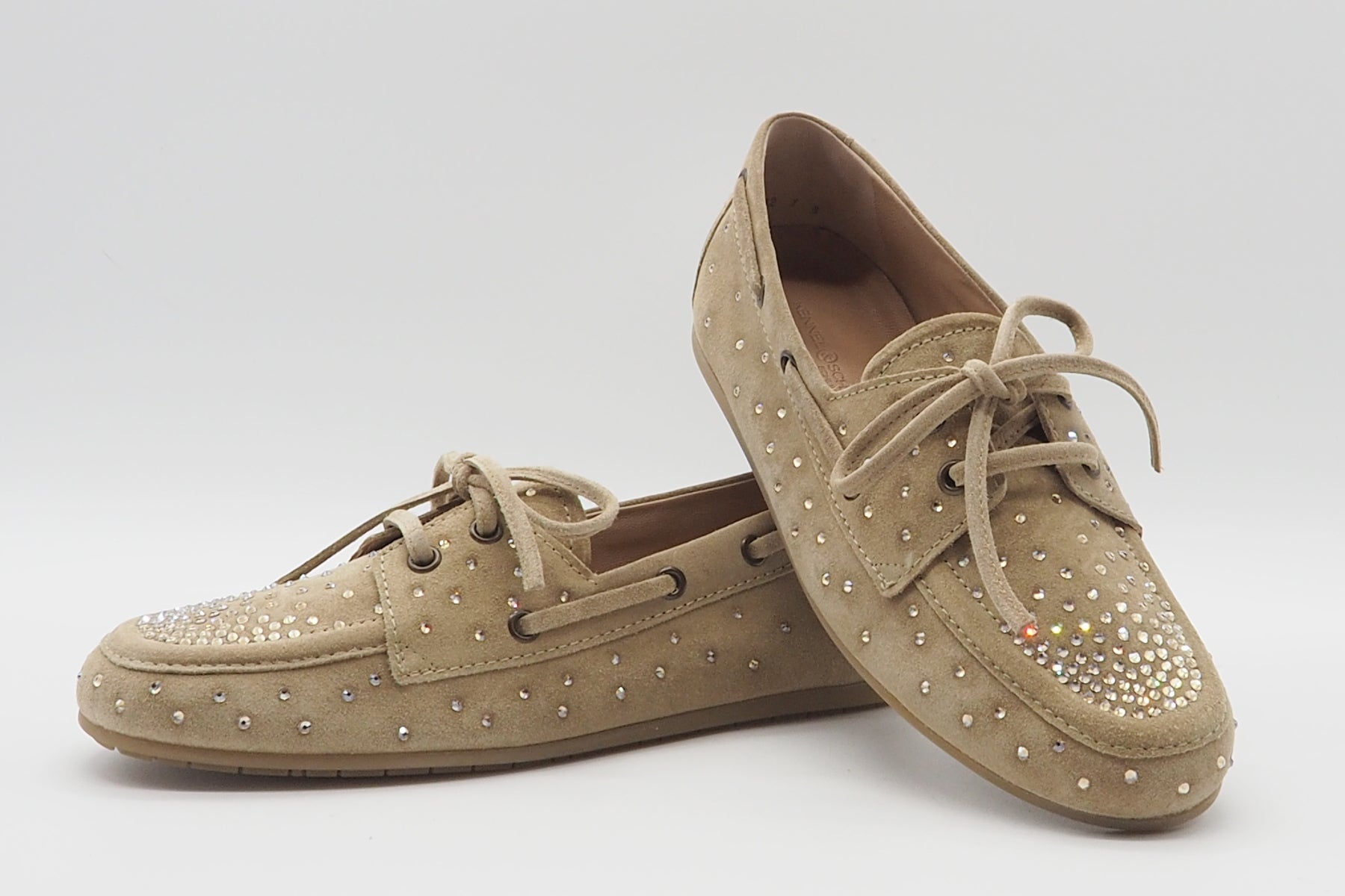 Damen Bootsschuh aus Veloursleder in Caramel und Strasssteinen Damen Loafers & Schnürer Kennel & Schmenger