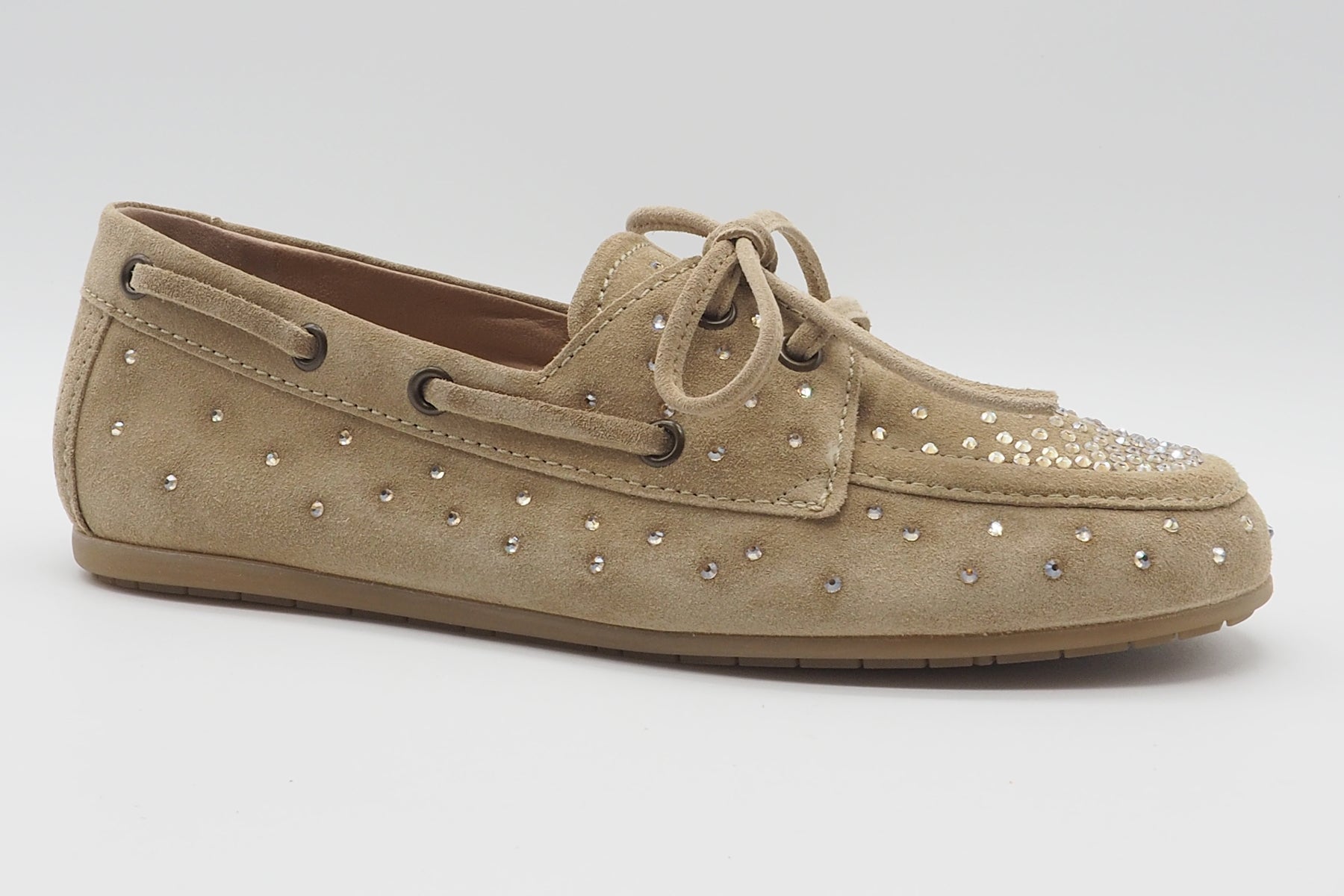 Damen Bootsschuh aus Veloursleder in Caramel und Strasssteinen Damen Loafers & Schnürer Kennel & Schmenger