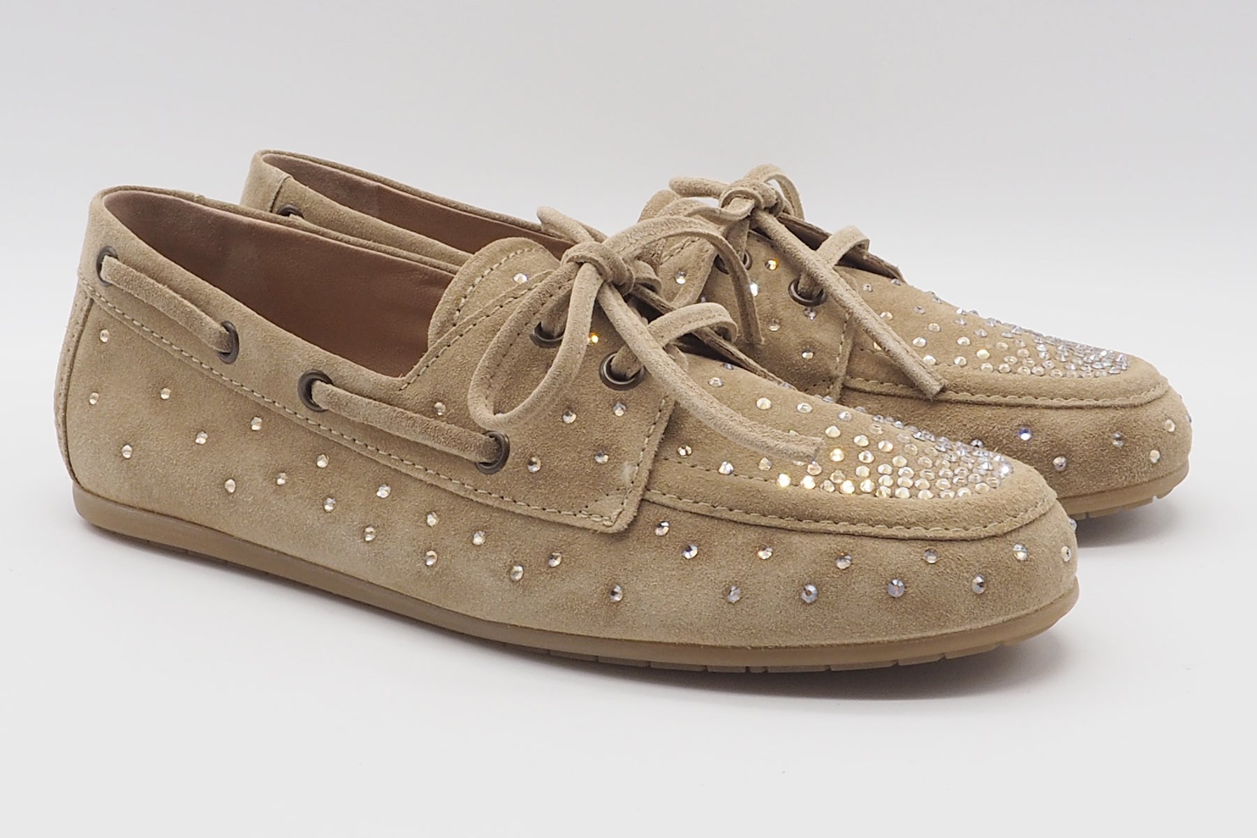 Damen Bootsschuh aus Veloursleder in Caramel und Strasssteinen Damen Loafers & Schnürer Kennel & Schmenger