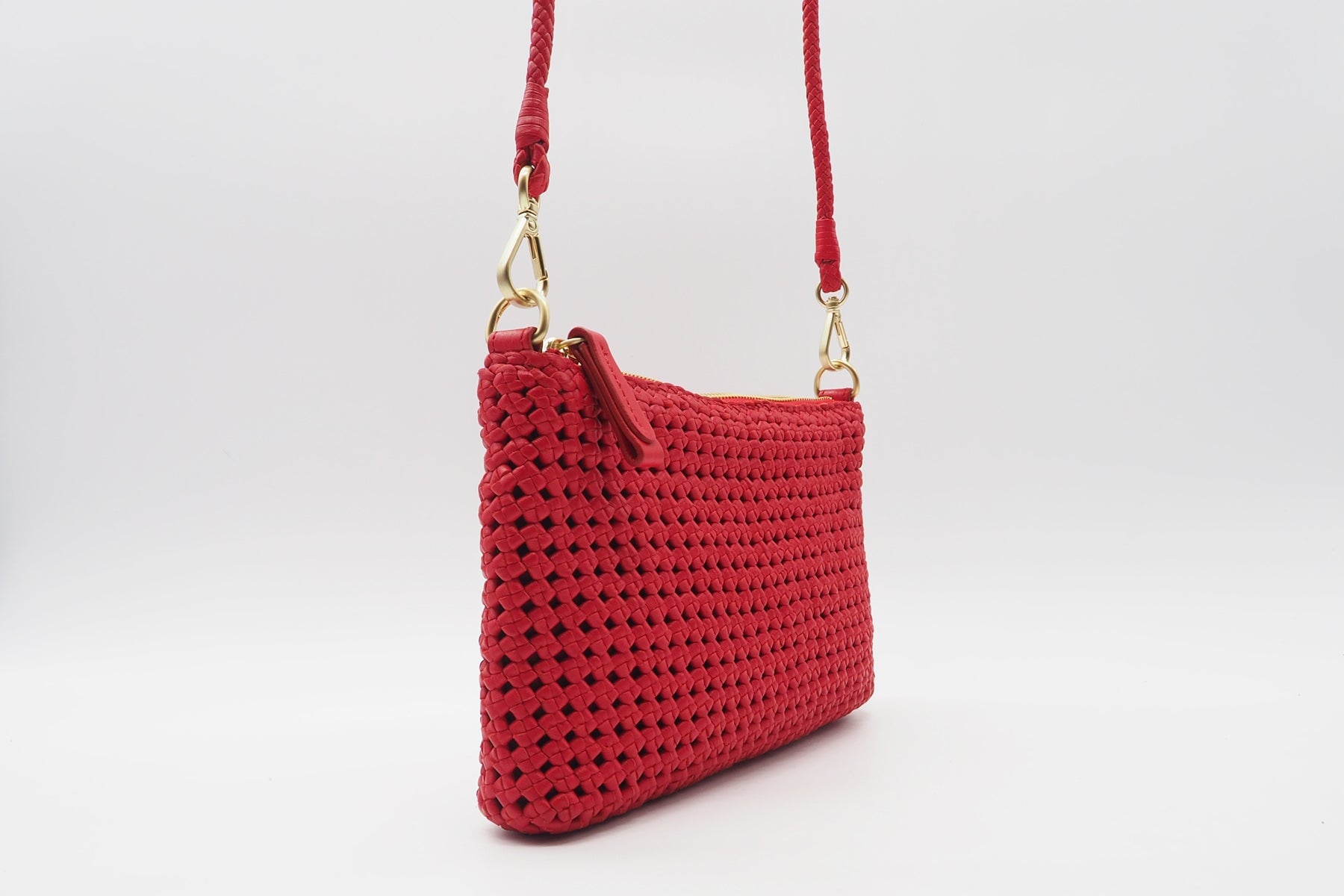 Damen Crossbody aus gewebten Leder in Rot - Slema Flower Rot Taschen Crossbody & Schultertasche Allan K