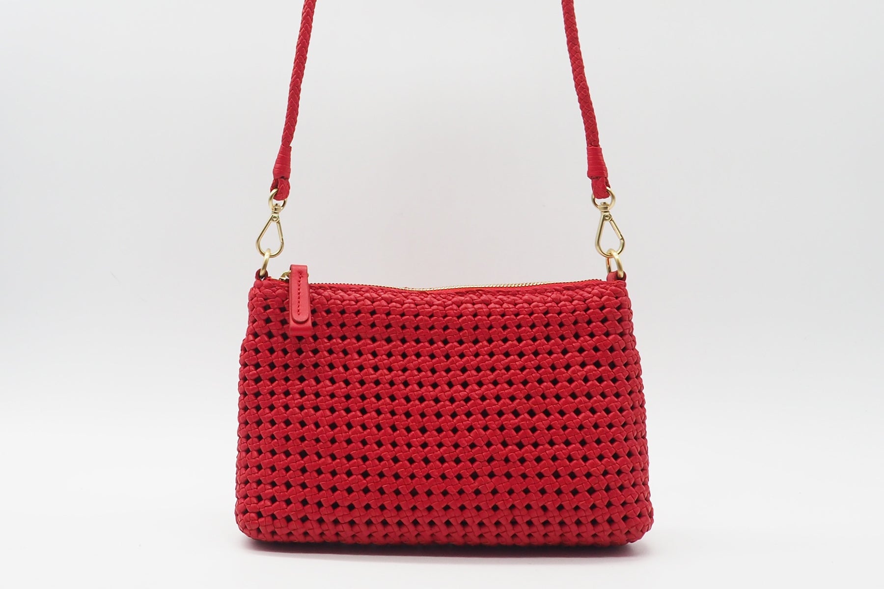 Damen Crossbody aus gewebten Leder in Rot - Slema Flower Rot Taschen Crossbody & Schultertasche Allan K