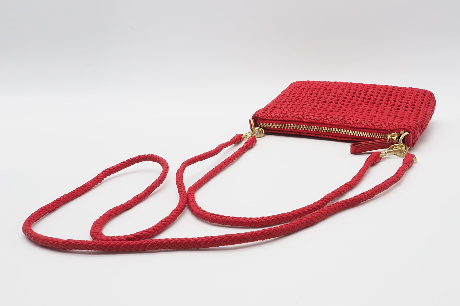 Damen Crossbody aus gewebten Leder in Rot - Slema Flower Rot Taschen Crossbody & Schultertasche Allan K