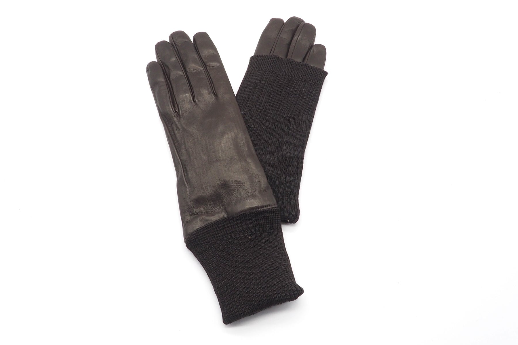 Damen Handschuhe aus Leder in Dunkelbraun - Futter Kaschmir - Strickschaft zum Stülpen Damen Handschuhe C. Gloves