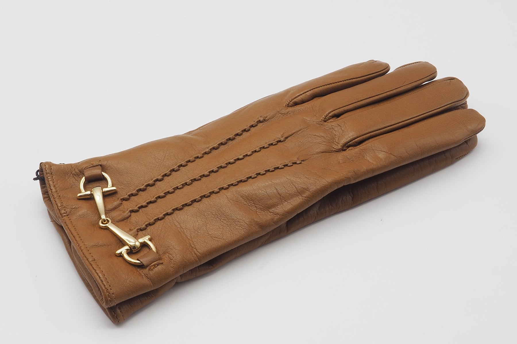 C. Gloves | Damen Handschuhe aus Leder in Hellbraun mit Goldschnalle