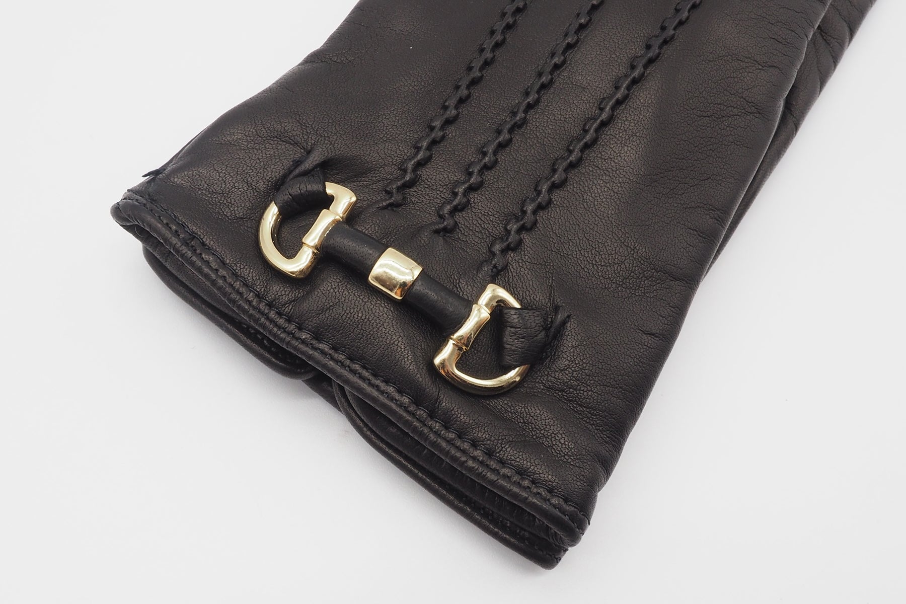 Damen Handschuhe aus Leder in Schwarz mit Goldschnalle - Innenfutter Kaschmir Damen Handschuhe C. Gloves