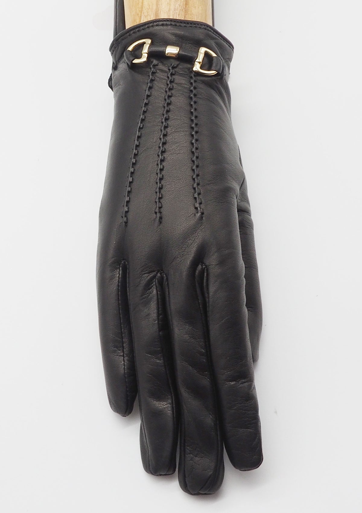 Damen Handschuhe aus Leder in Schwarz mit Goldschnalle - Innenfutter Kaschmir Damen Handschuhe C. Gloves