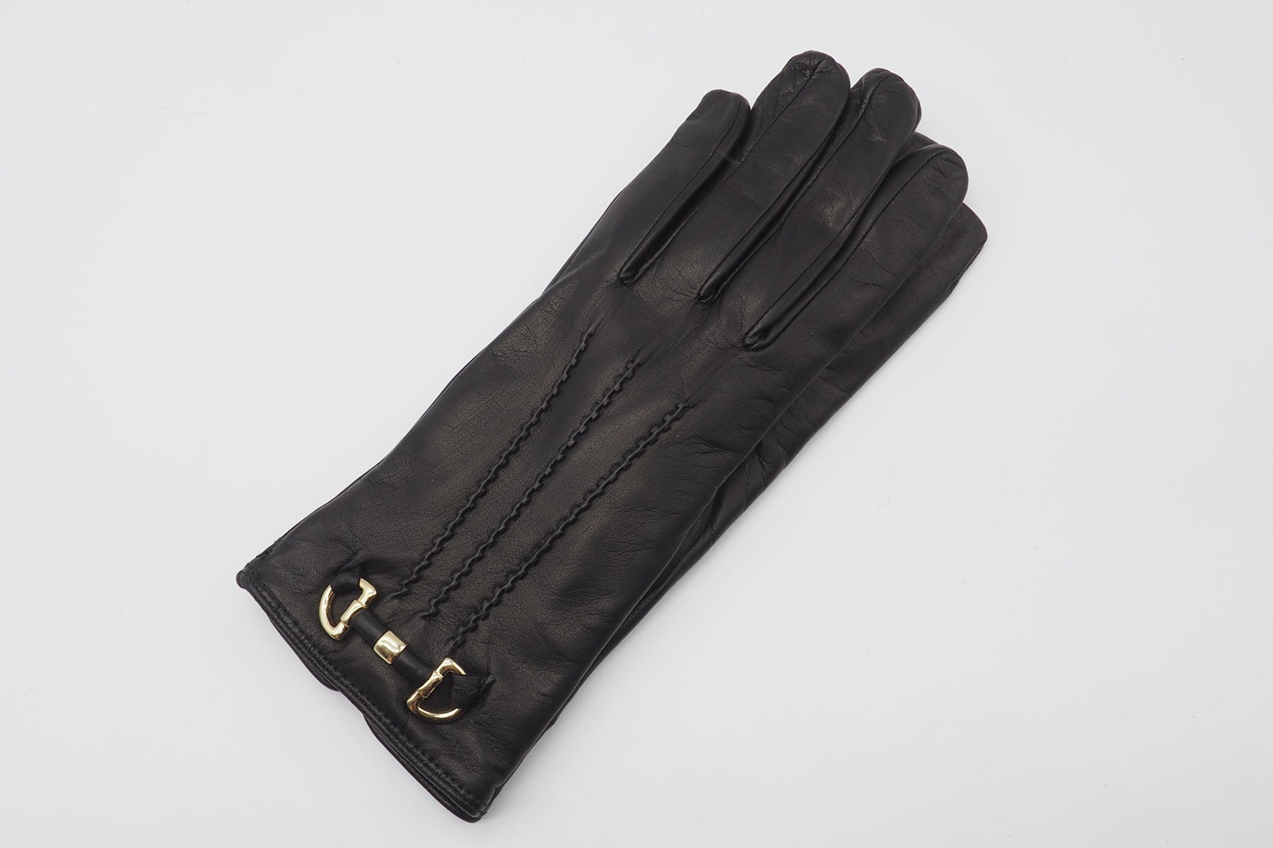 Damen Handschuhe aus Leder in Schwarz mit Goldschnalle - Innenfutter Kaschmir Damen Handschuhe C. Gloves