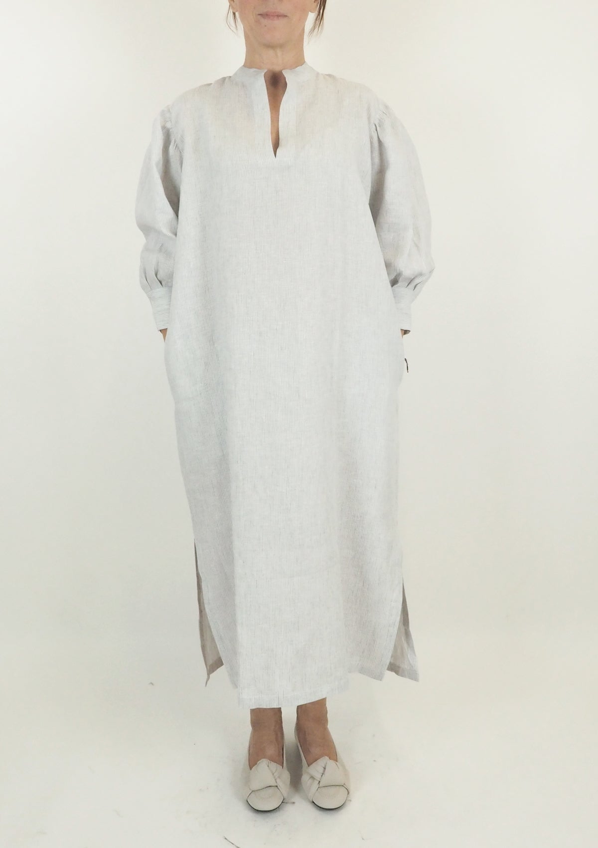 Damen Hemdblusenkleid aus Leinen in Grau & Weiss gestreift - Asolo Damen Kleid 24 Blooming