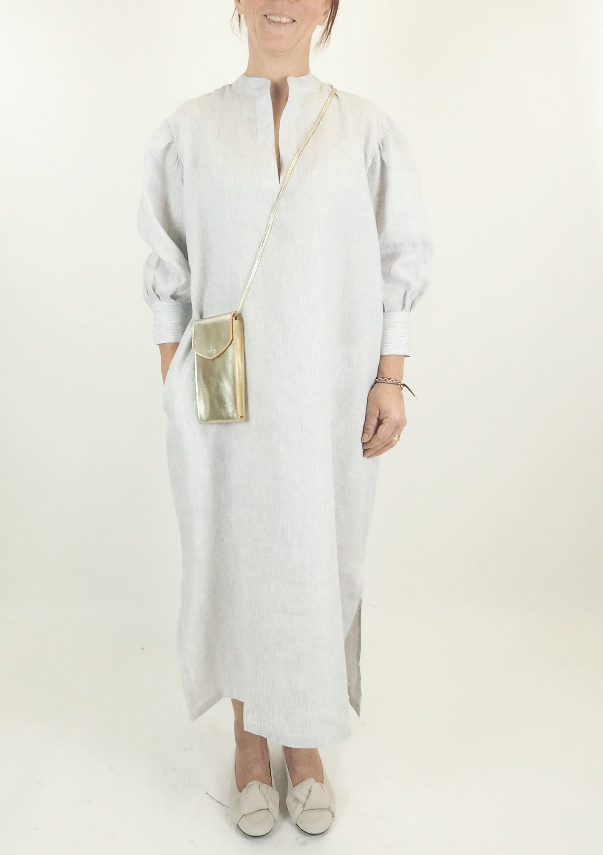 Damen Hemdblusenkleid aus Leinen in Grau & Weiss gestreift - Asolo Damen Kleid 24 Blooming