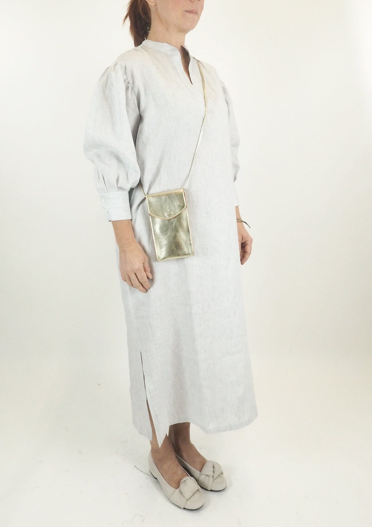 Damen Hemdblusenkleid aus Leinen in Grau & Weiss gestreift - Asolo Damen Kleid 24 Blooming