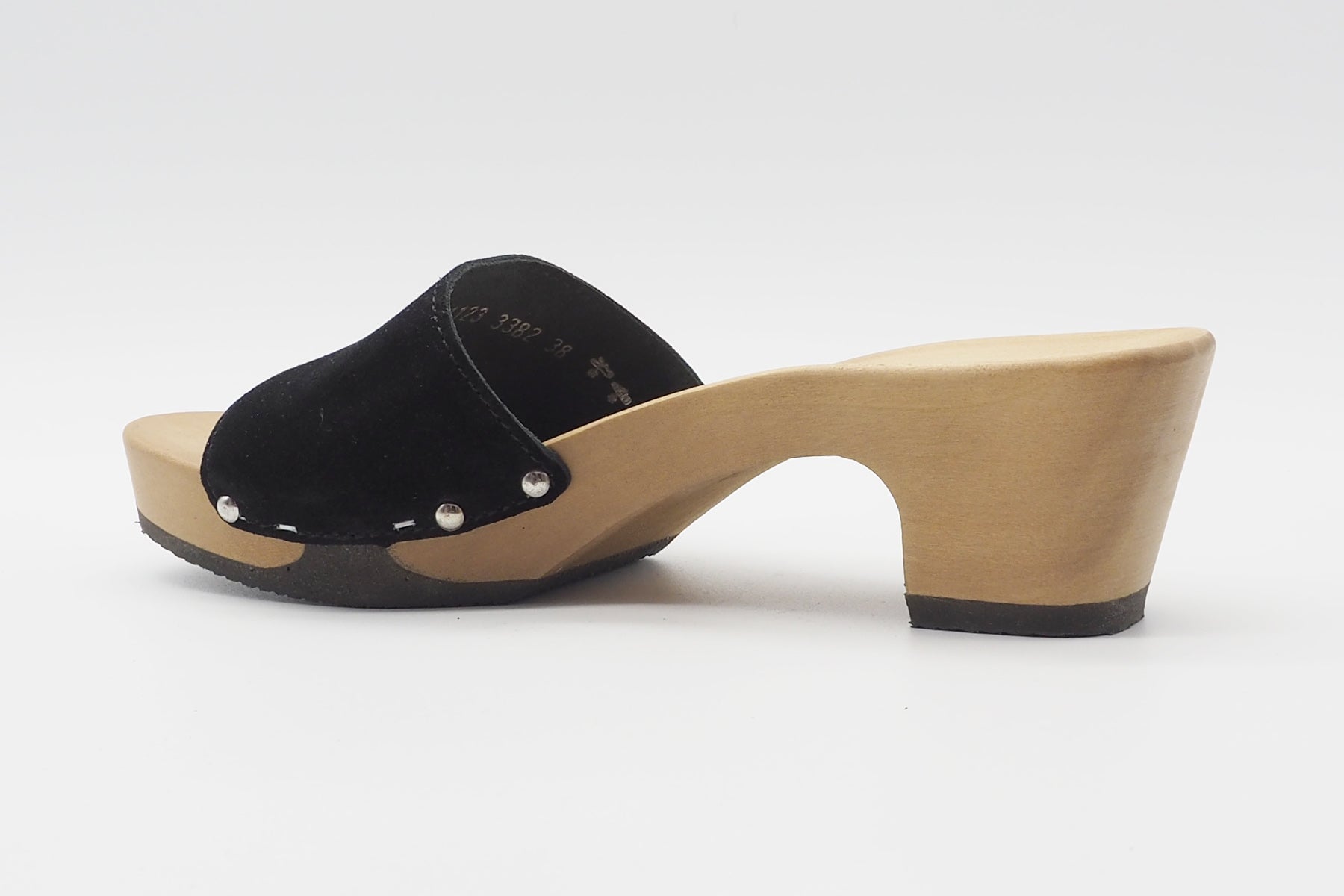Damen Holzpantoffel in Veloursleder schwarz mit flexibler Sohle Damen Pantoffel Softclox
