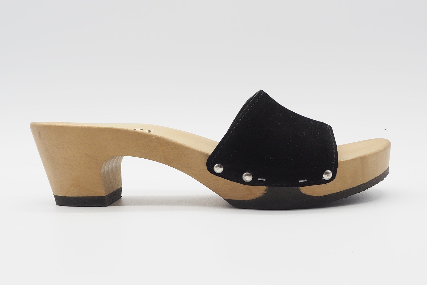 Damen Holzpantoffel in Veloursleder schwarz mit flexibler Sohle Damen Pantoffel Softclox