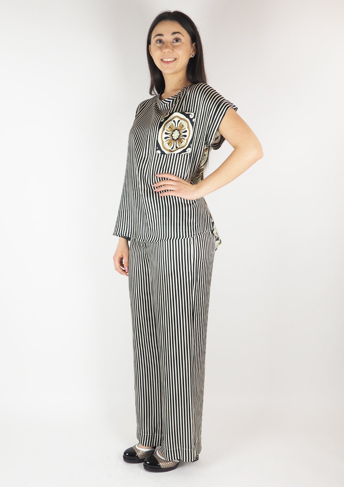 Damen Hose aus Viskose & Seide in Schwarz & Creme Damen Hose SHIRTAPORTER