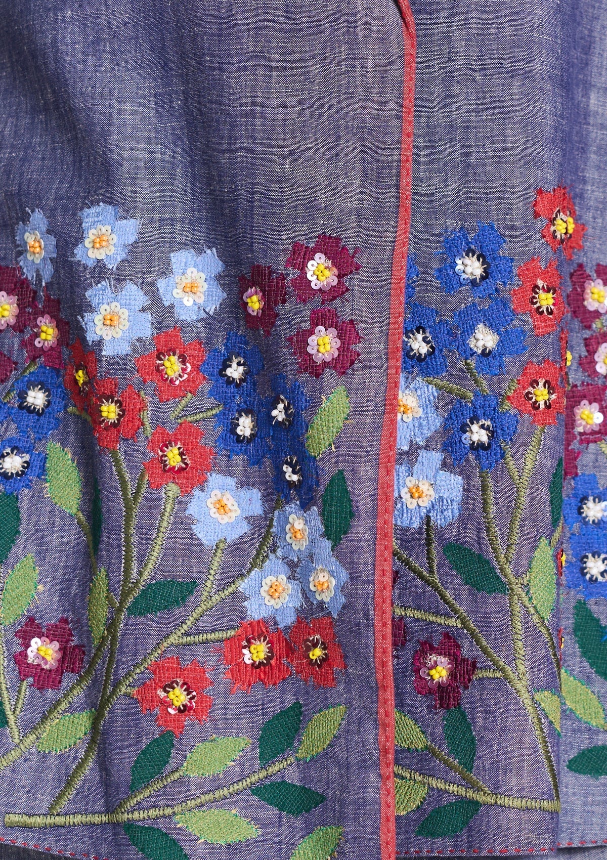 Damen Jacke aus Baumwolle & Leinen in Blau mit handgestickten Blüten Damen Jacke Payal Pratap