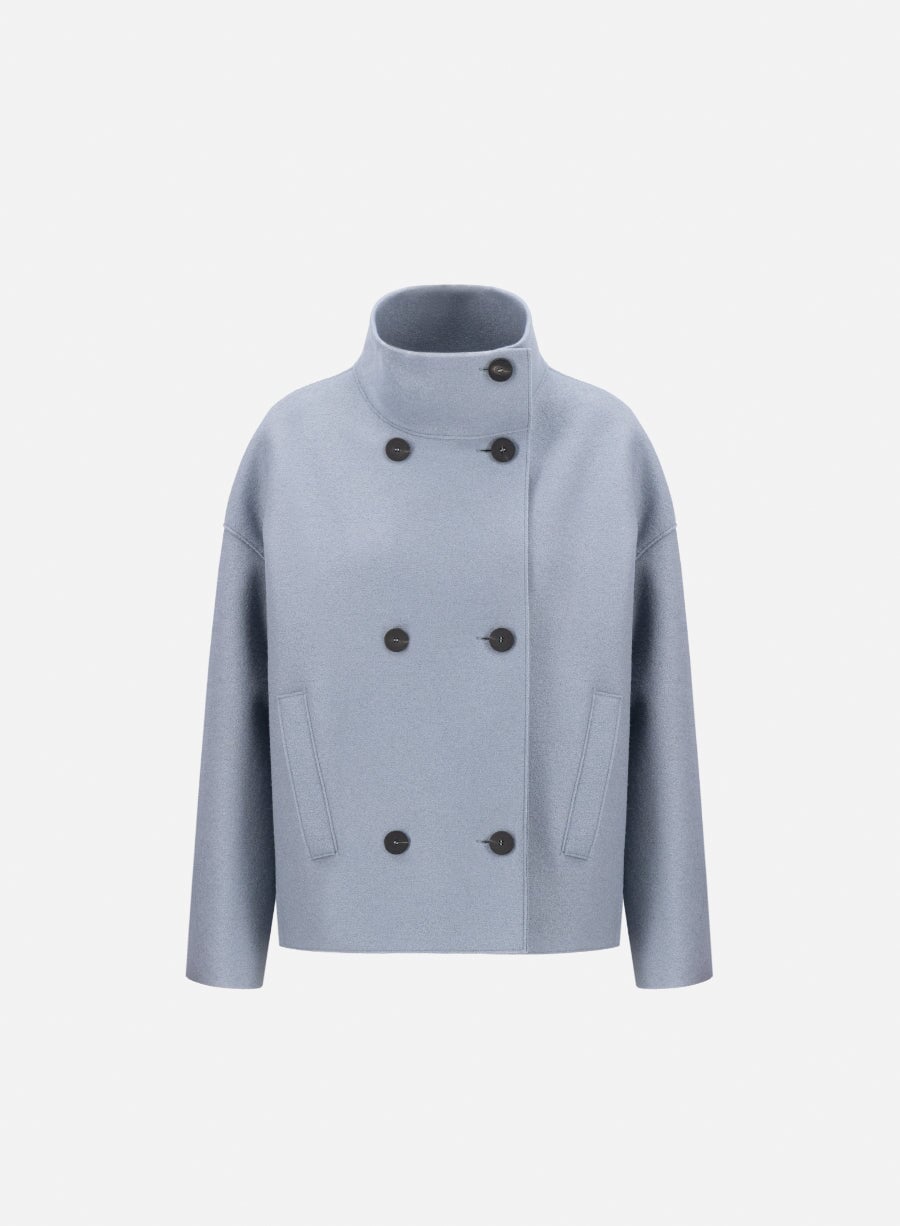 Damen Jacke aus gepresster Wolle in Grau mit Stehkragen - Doppelreiher Damen Jacke Harris Wharf London