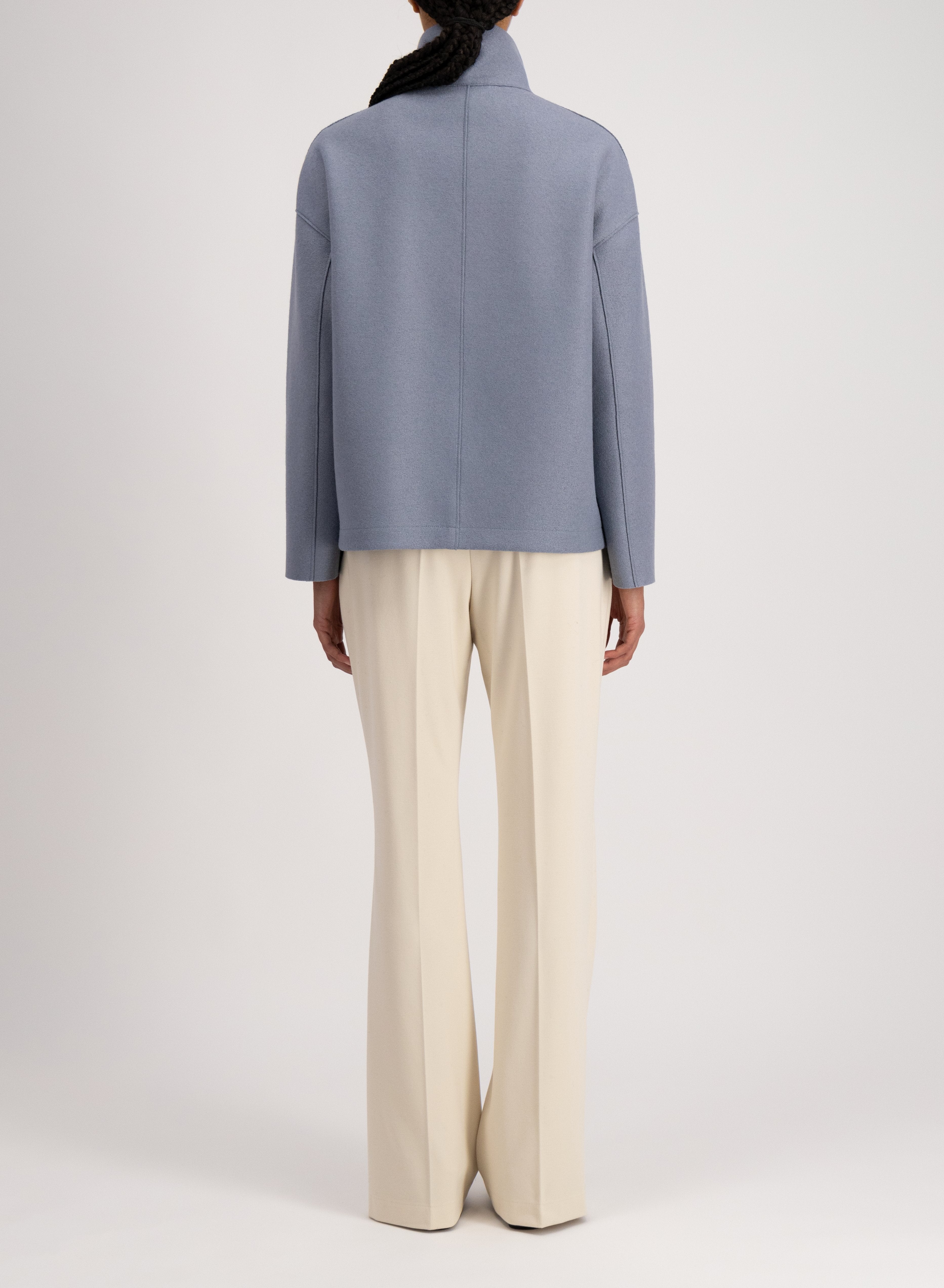 Damen Jacke aus gepresster Wolle in Grau mit Stehkragen - Doppelreiher Damen Jacke Harris Wharf London