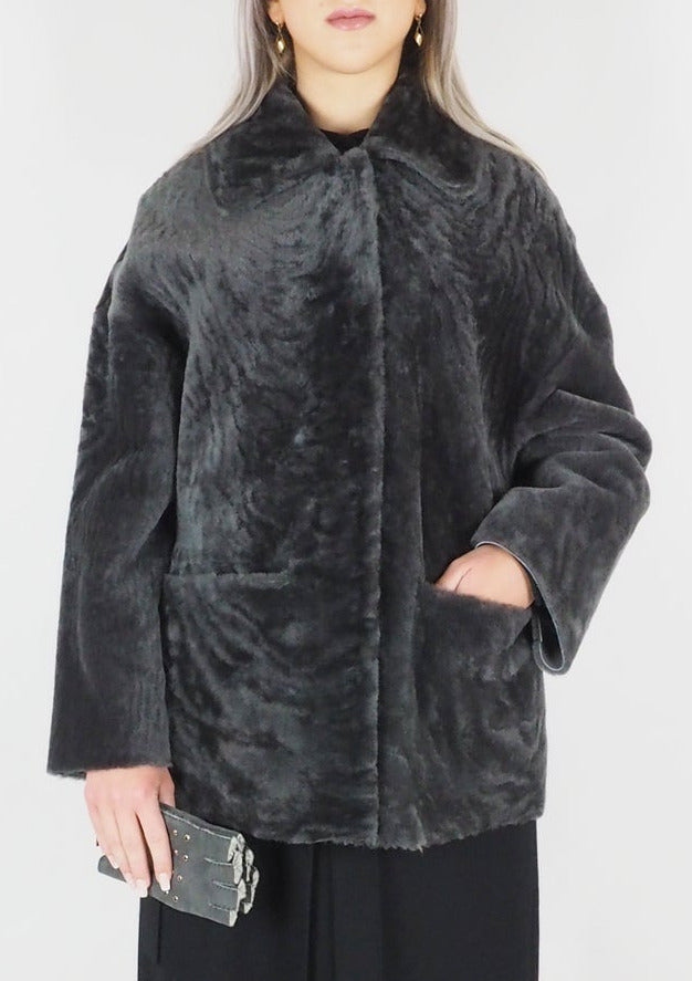 Damen Jacke aus Lammfell in Antrazit zum Wenden - Angelica Damen Mantel Benedetta Novi