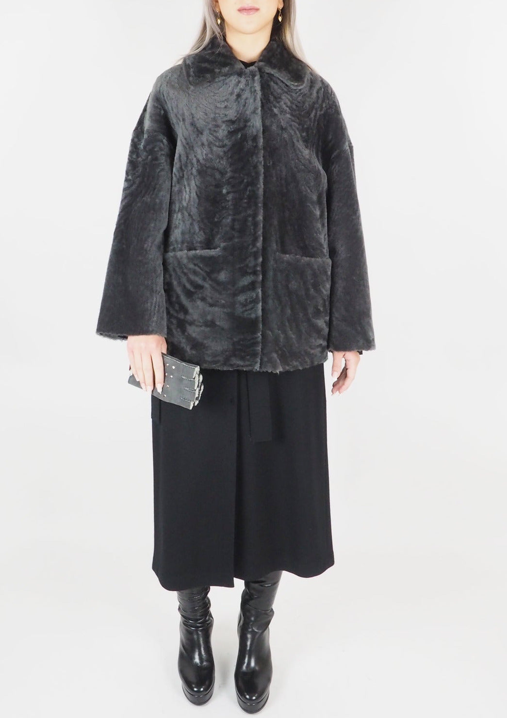 Damen Jacke aus Lammfell in Antrazit zum Wenden - Angelica Damen Mantel Benedetta Novi