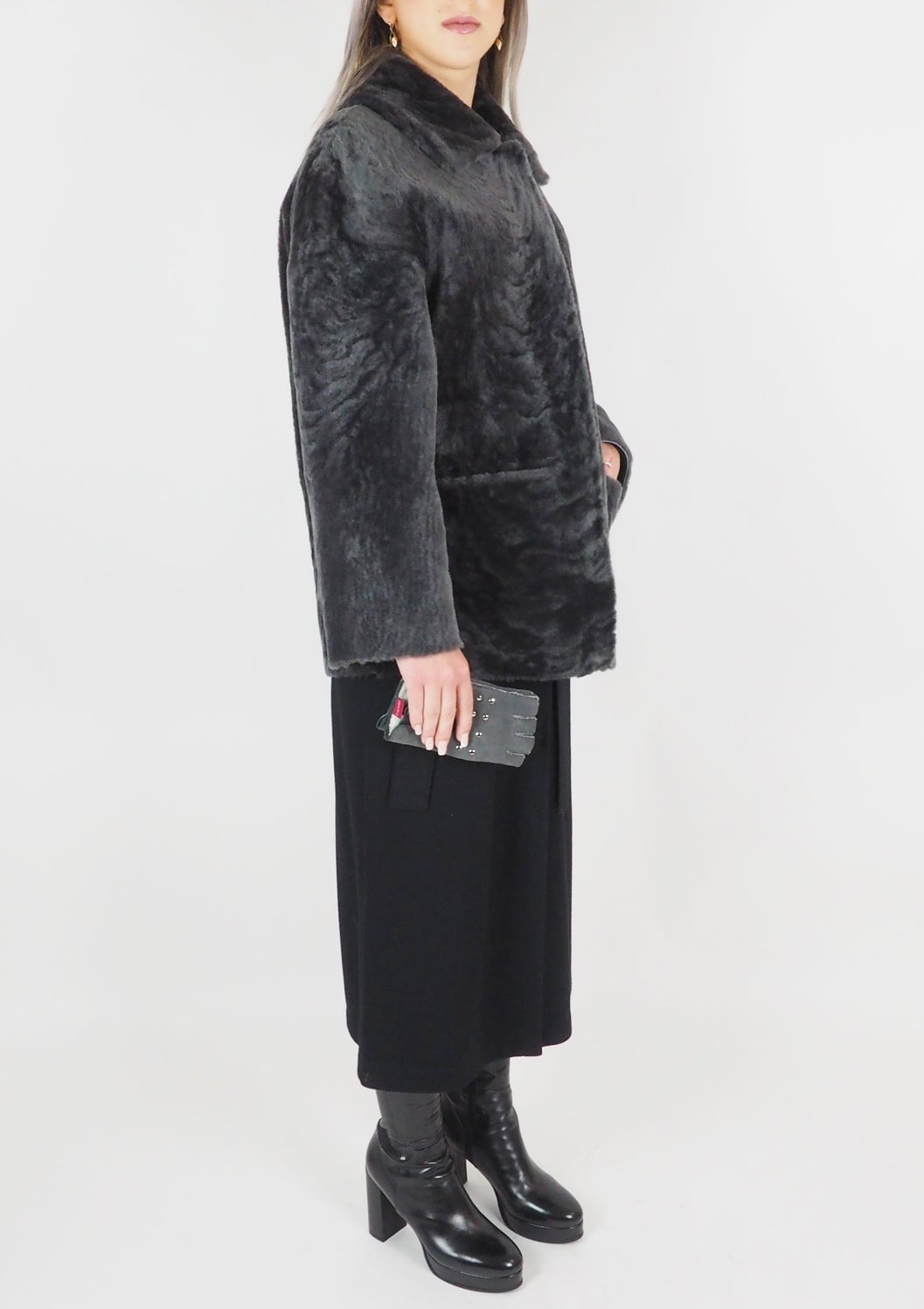 Damen Jacke aus Lammfell in Antrazit zum Wenden - Angelica Damen Mantel Benedetta Novi