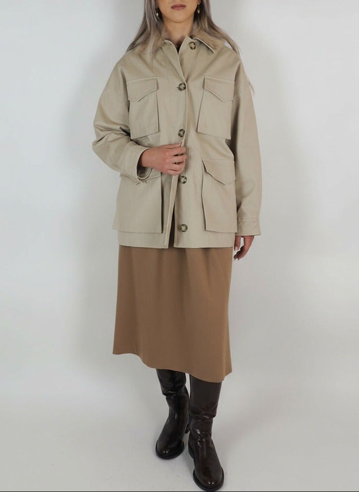 Damen Jacke im Cargo-Stil mit abnehmbarem Kragen in Beige - Luisa Damen Jacke Benedetta Novi