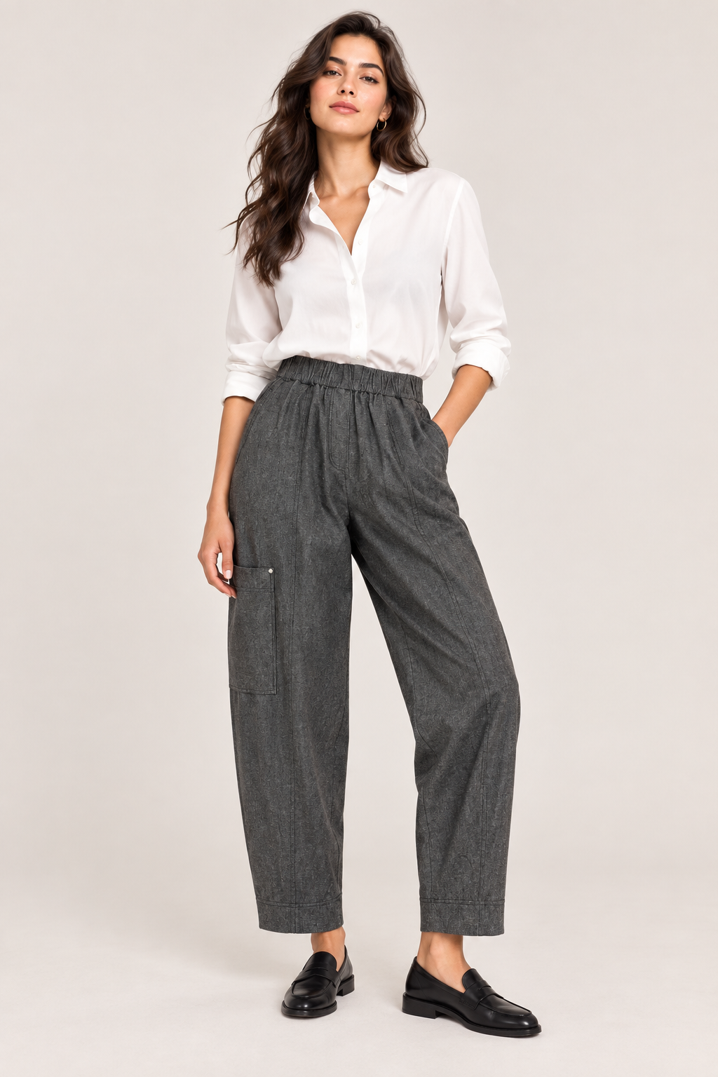 Damen Jeanshose aus 100% Baumwolle in Grau meliert - elastischer Bund
