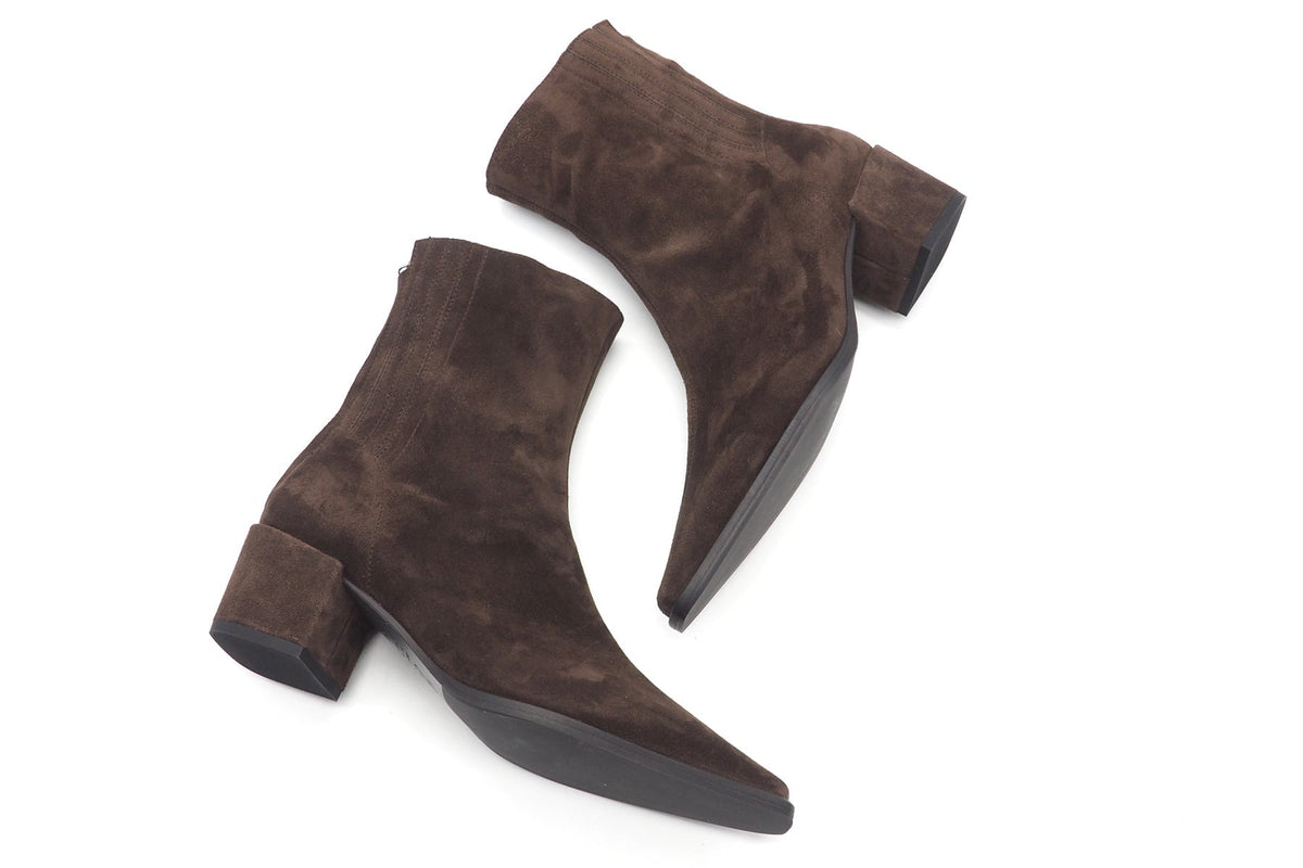 Damen Karreei-Stiefelette aus Veloursleder in Dunkelbraun - Absatz 5 cm Damen Stiefeletten Kennel & Schmenger
