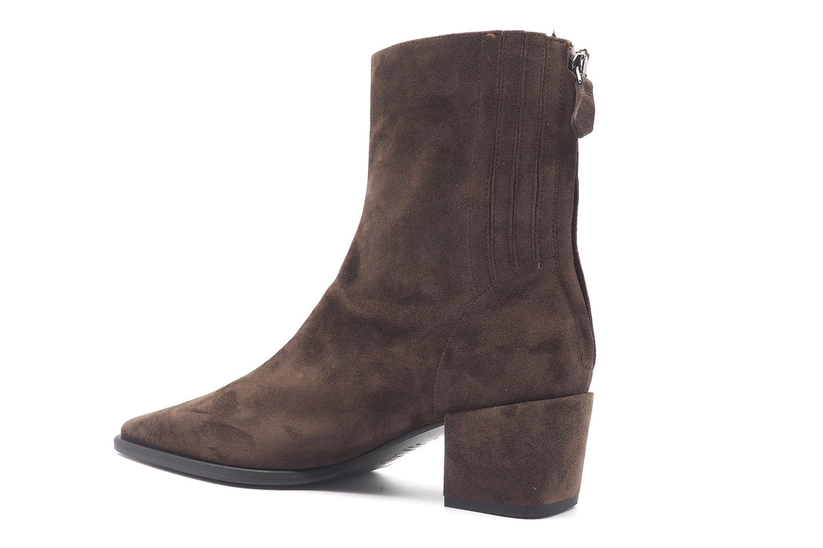 Damen Karreei-Stiefelette aus Veloursleder in Dunkelbraun - Absatz 5 cm Damen Stiefeletten Kennel & Schmenger