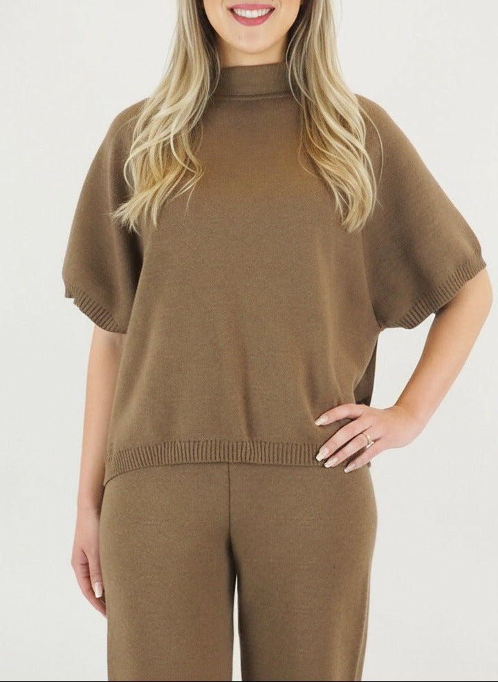 Damen Kurzarmpullover aus Schurwolle in Braun Damen Ready to wear Fashion Hannes Roether