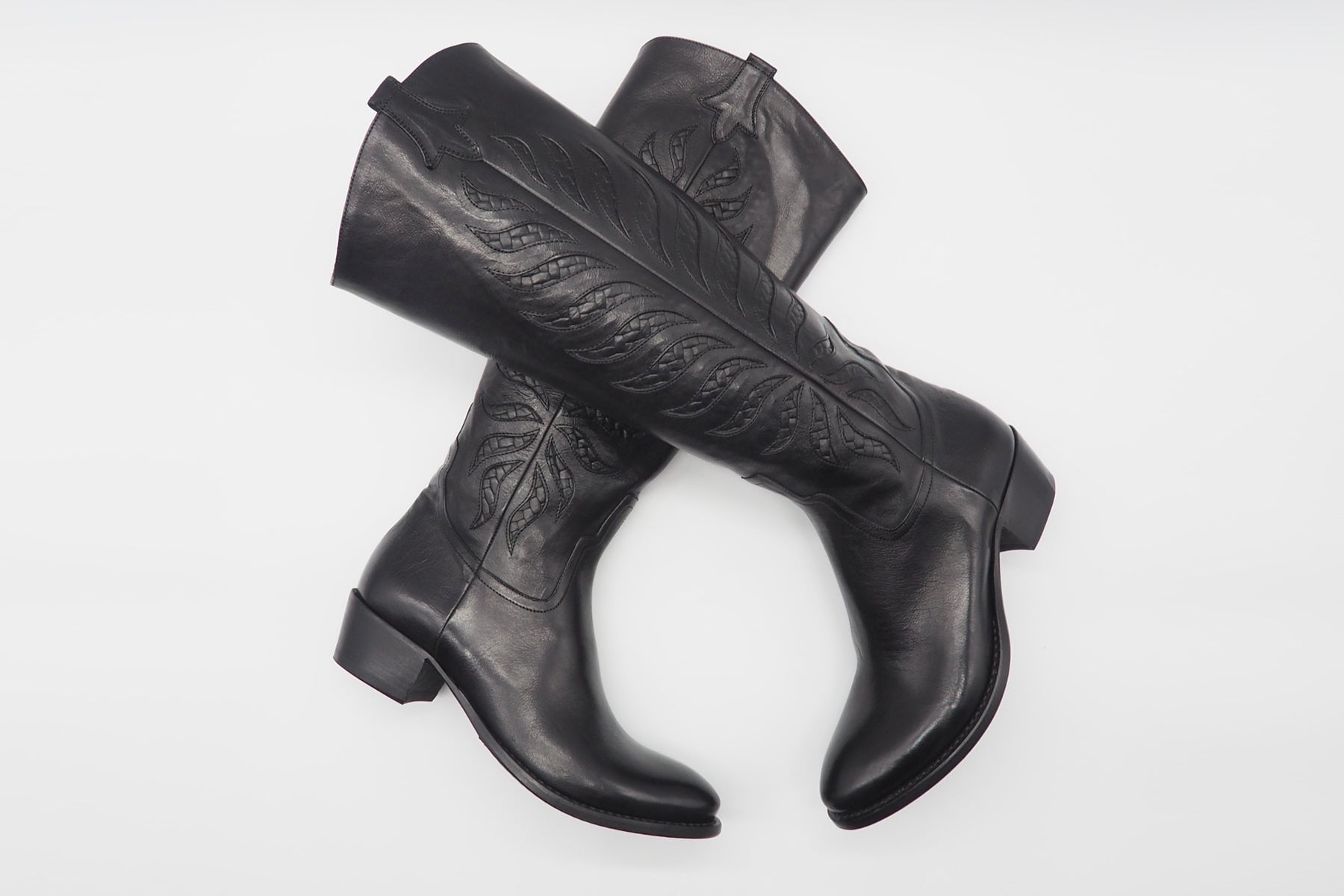 Damen Langschaft-Stiefel aus Glattleder in Schwarz - Westernstil Damen Stiefel Pantanetti