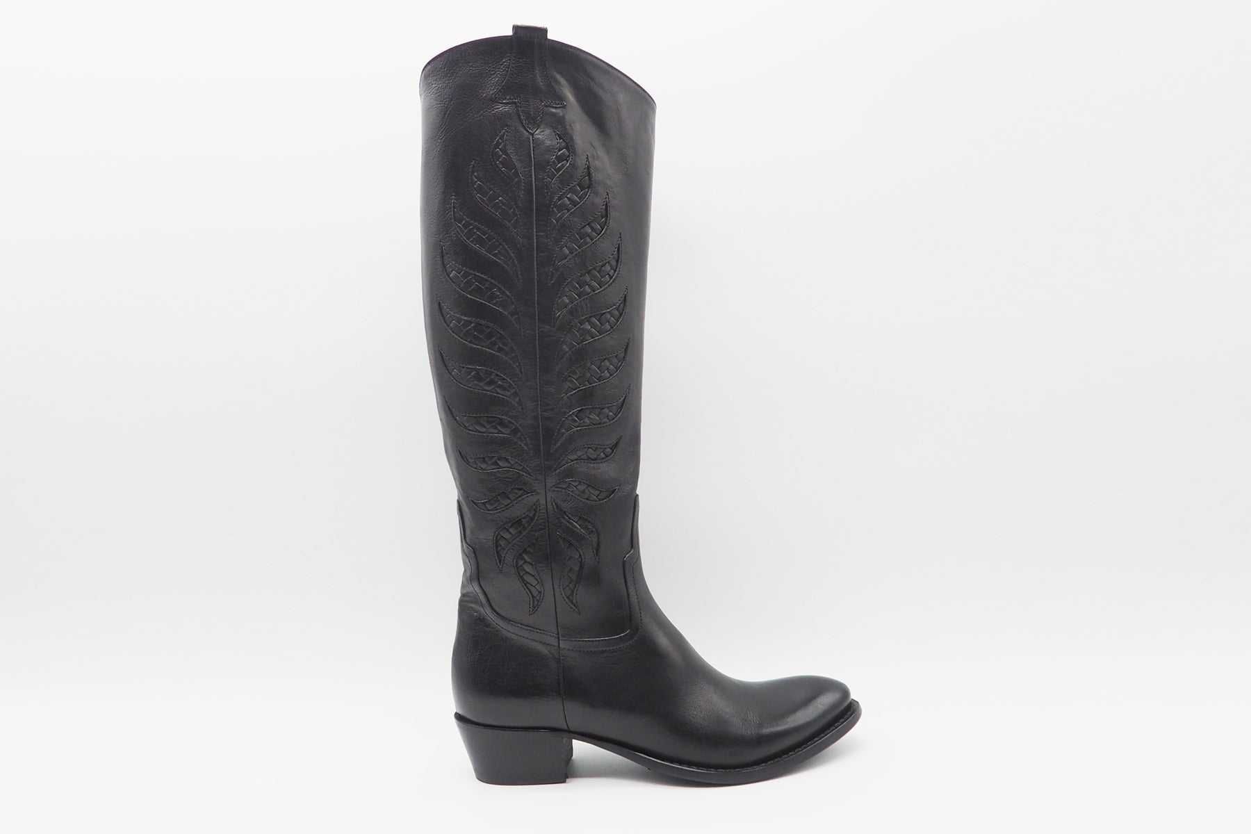 Damen Langschaft-Stiefel aus Glattleder in Schwarz - Westernstil Damen Stiefel Pantanetti
