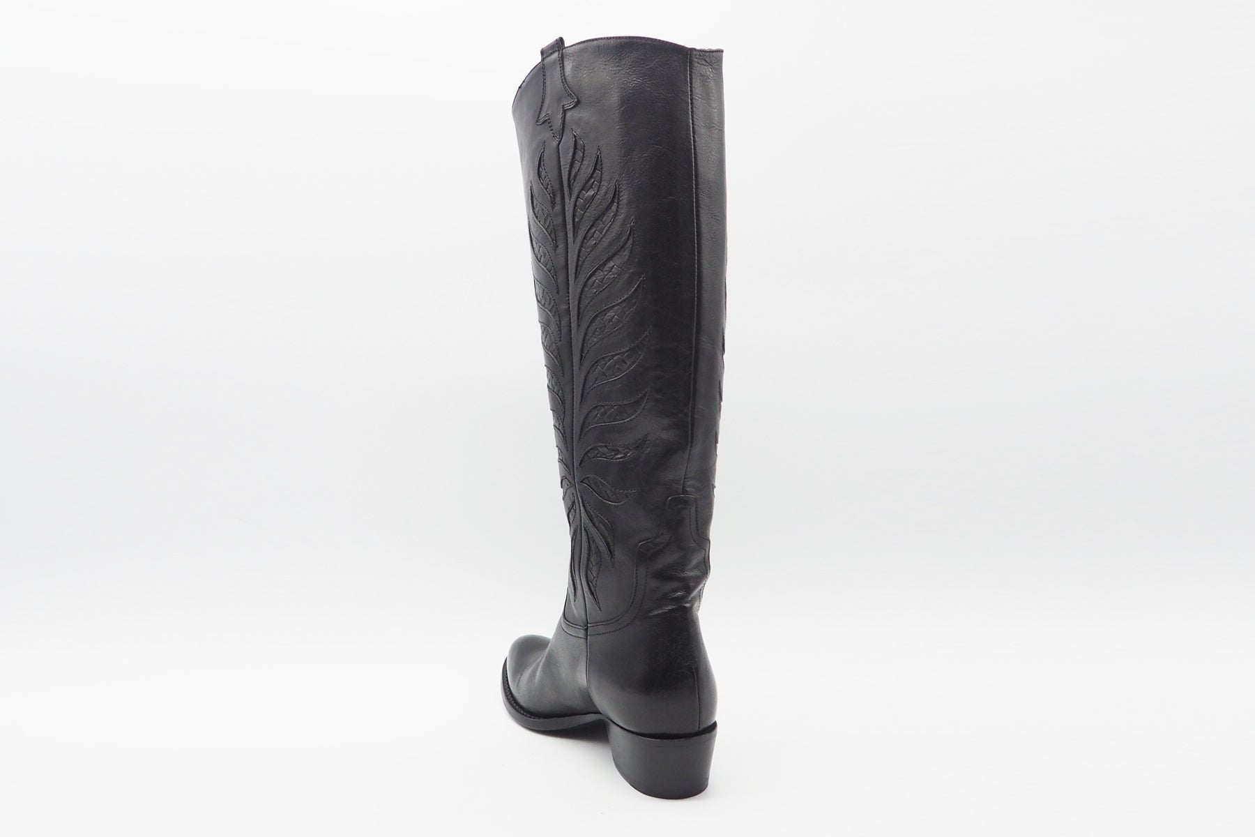 Damen Langschaft-Stiefel aus Glattleder in Schwarz - Westernstil Damen Stiefel Pantanetti