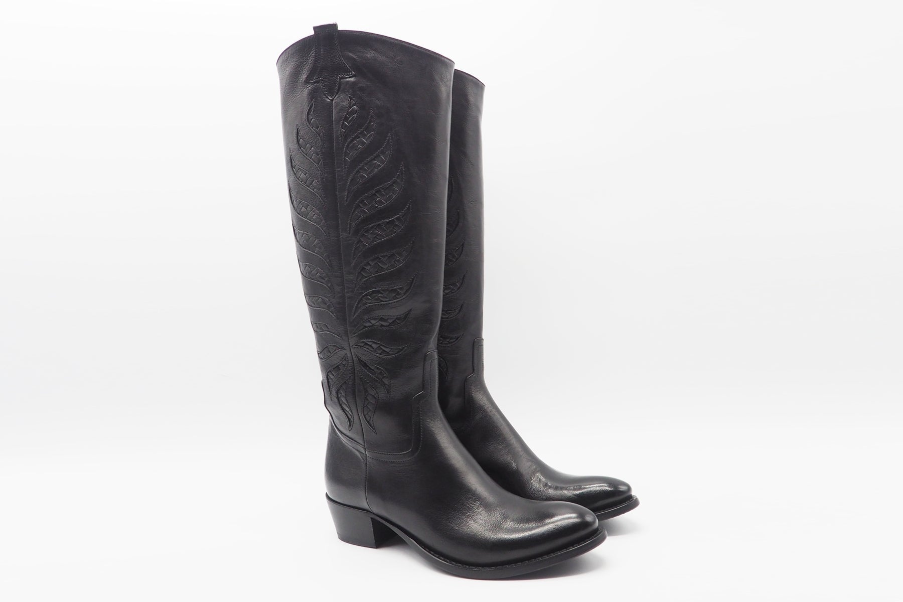 Damen Langschaft-Stiefel aus Glattleder in Schwarz - Westernstil Damen Stiefel Pantanetti