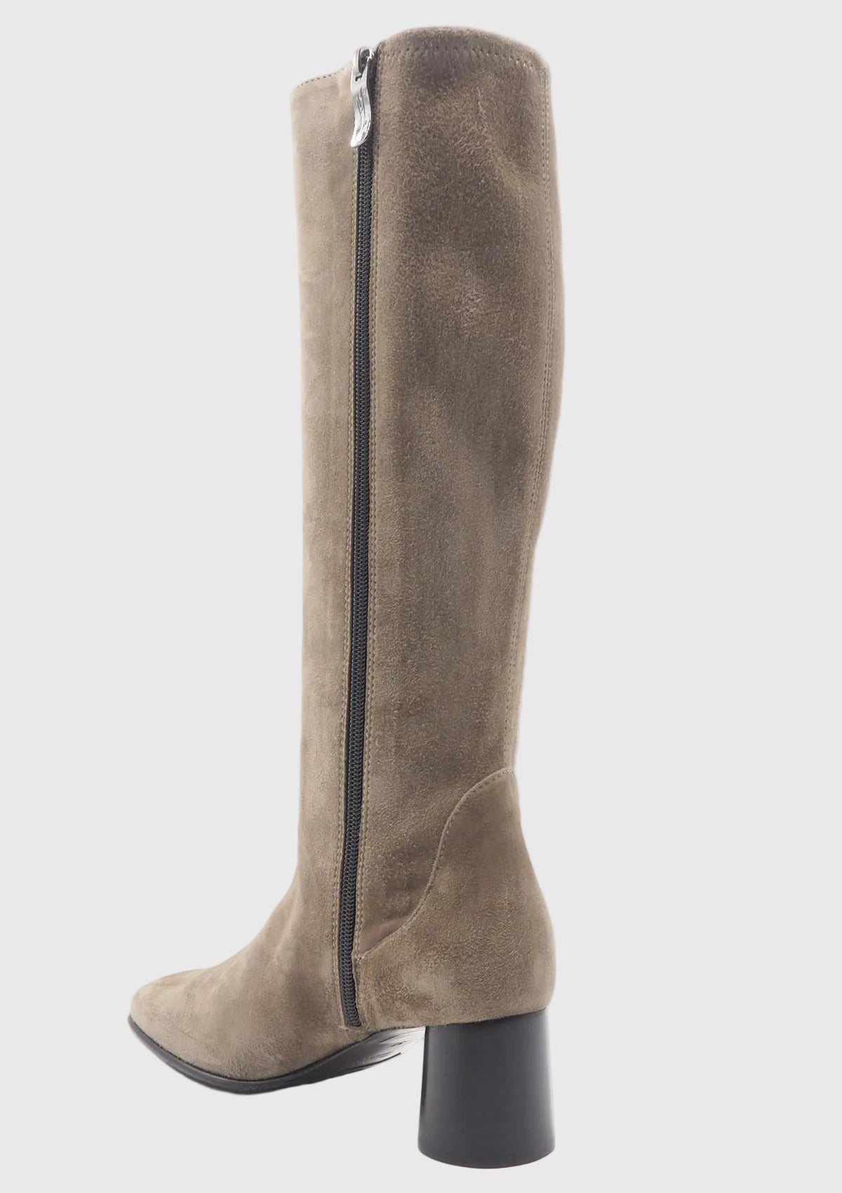 Damen Langschaftstiefel aus Velourslederstretch in Topegrau - Absatz 6cm Damen Stiefel Lorenzo Masiero