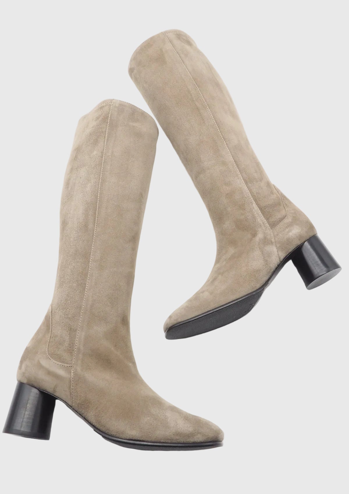 Damen Langschaftstiefel aus Velourslederstretch in Topegrau - Absatz 6cm Damen Stiefel Lorenzo Masiero