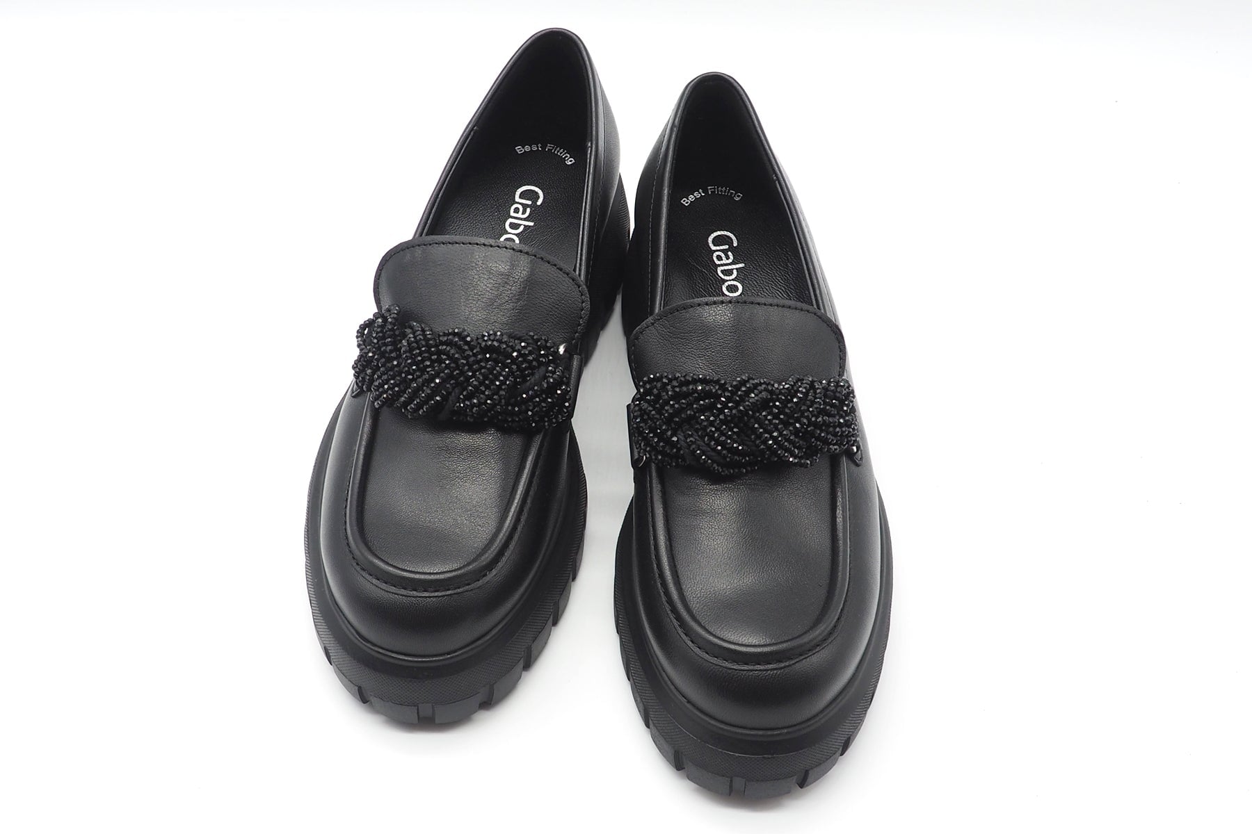 Damen Loafer aus Glattleder mit geflochtenem Dekor in Schwarz Damen Loafers Gabor