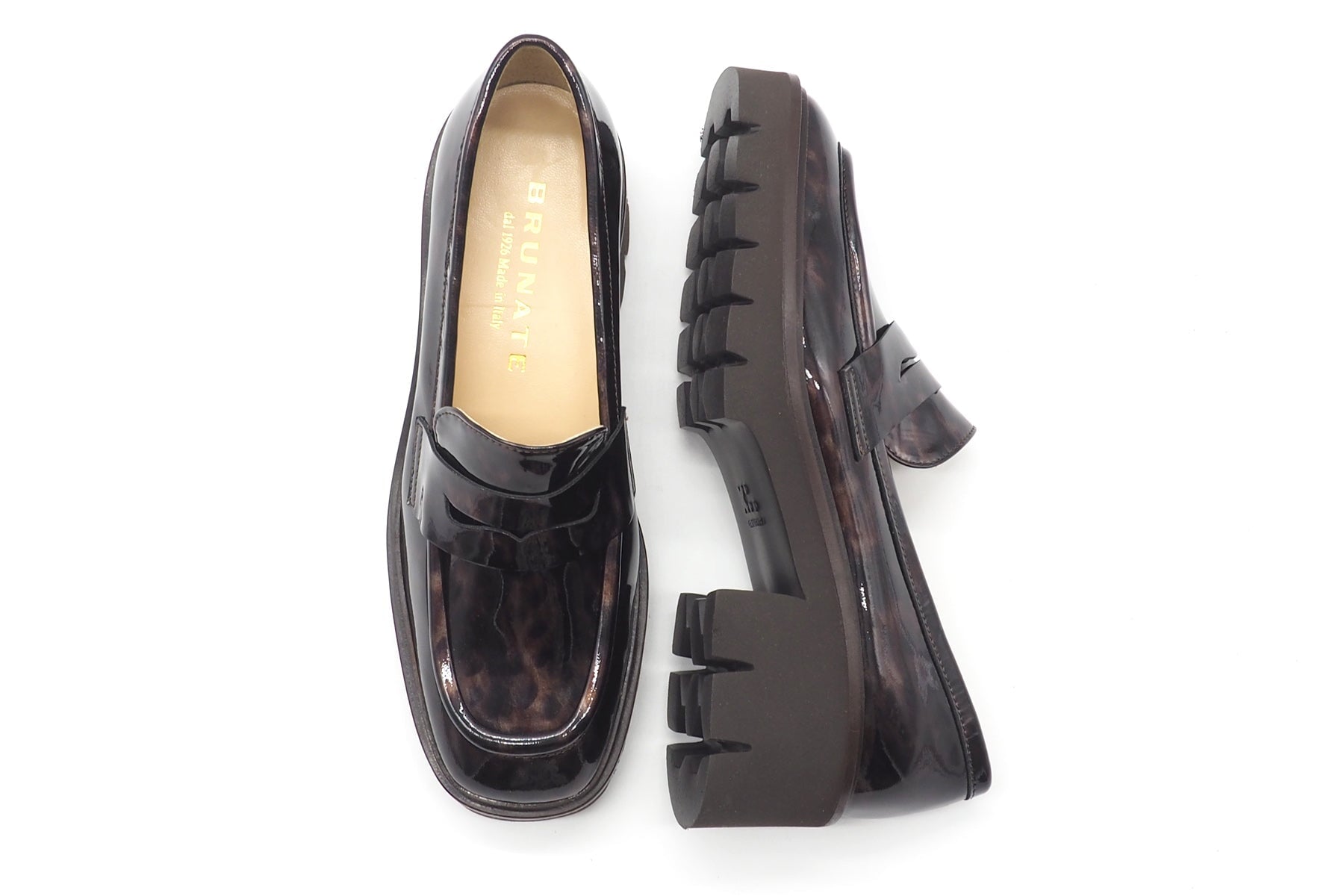 Damen Loafer aus Lackleder in Braun melangiert & leichter Profilsohle Damen Loafers & Schnürer Brunate