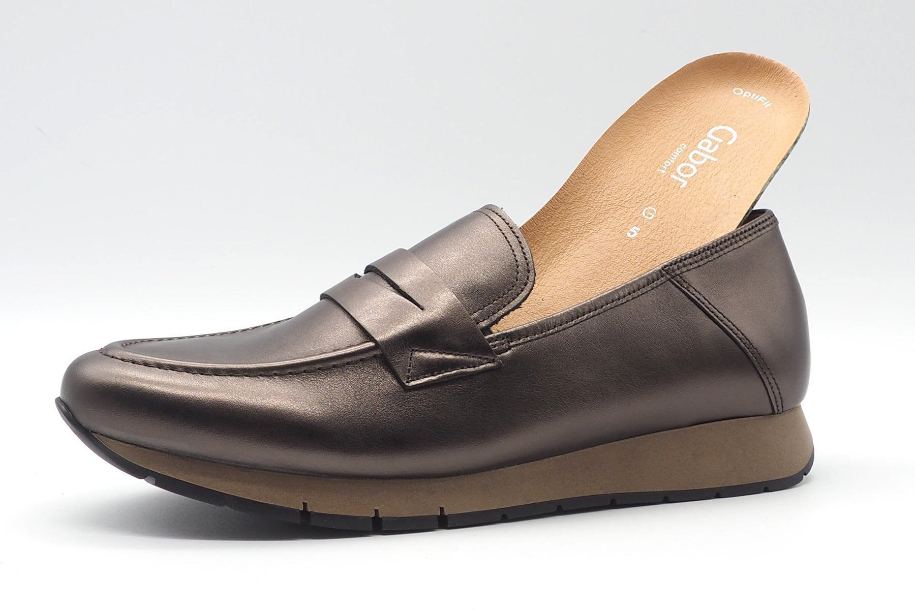 Damen Loafer aus Metallicleder in Bronze & sportiver Keilsohle Damen Loafers & Schnürer Gabor