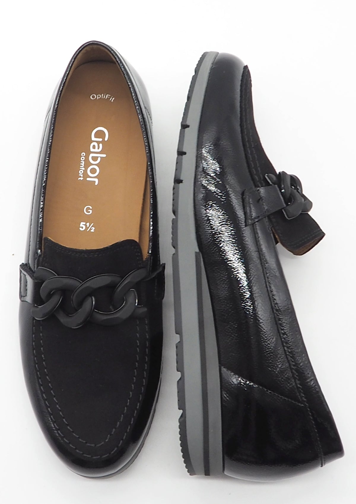 Damen Loafer aus Velours & Lackleder mit Dekorschnalle in Schwarz Damen Loafers & Schnürer Gabor