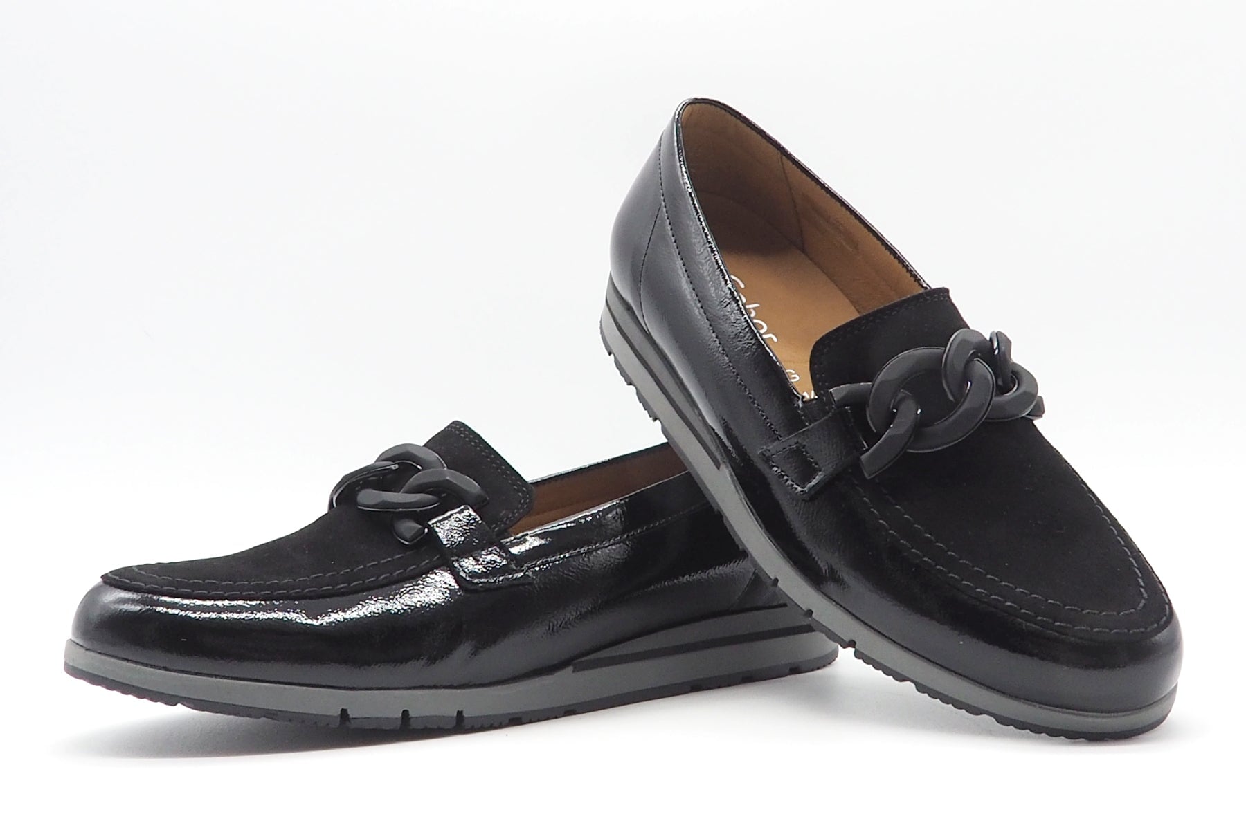 Damen Loafer aus Velours & Lackleder mit Dekorschnalle in Schwarz Damen Loafers & Schnürer Gabor