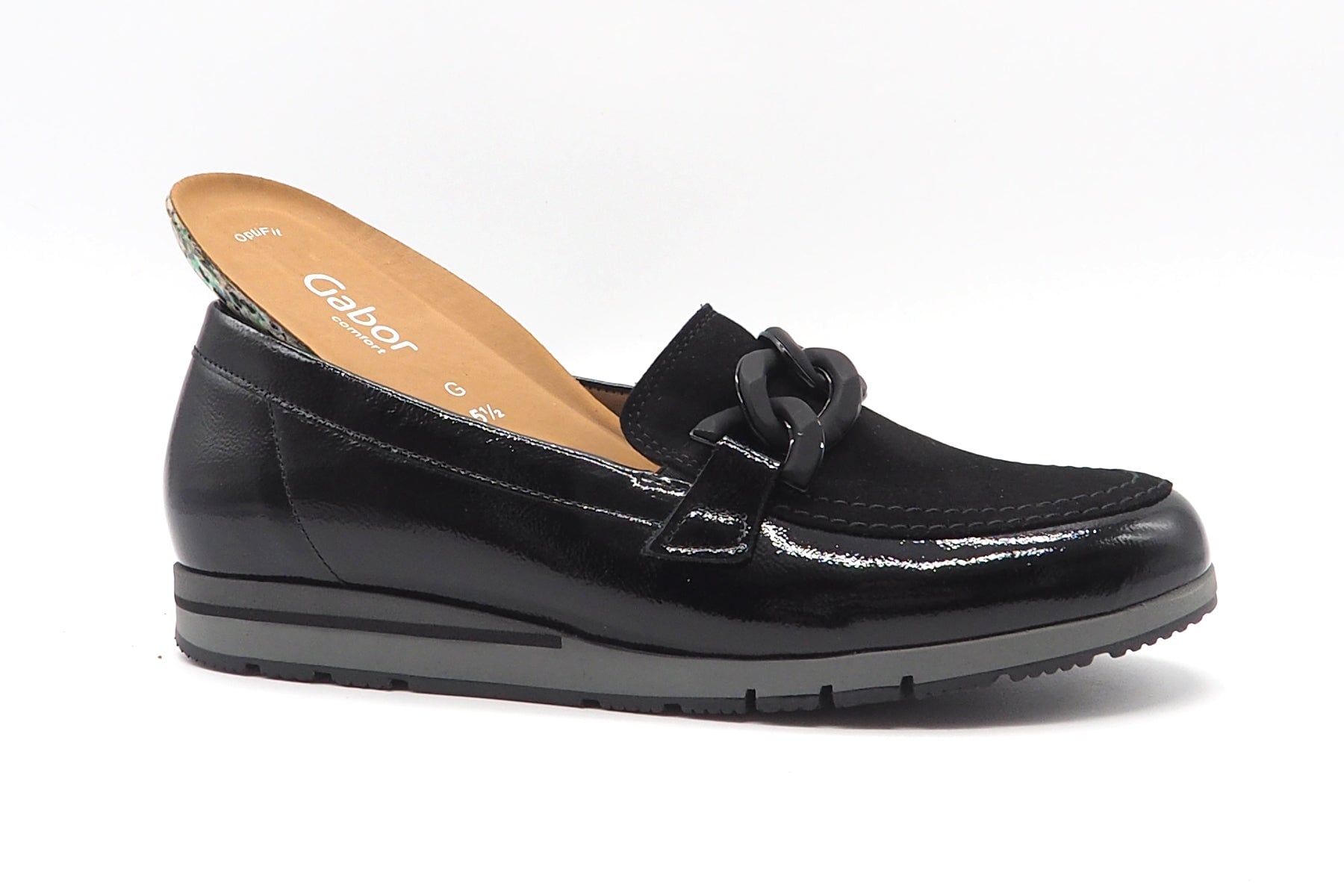 Damen Loafer aus Velours & Lackleder mit Dekorschnalle in Schwarz Damen Loafers & Schnürer Gabor