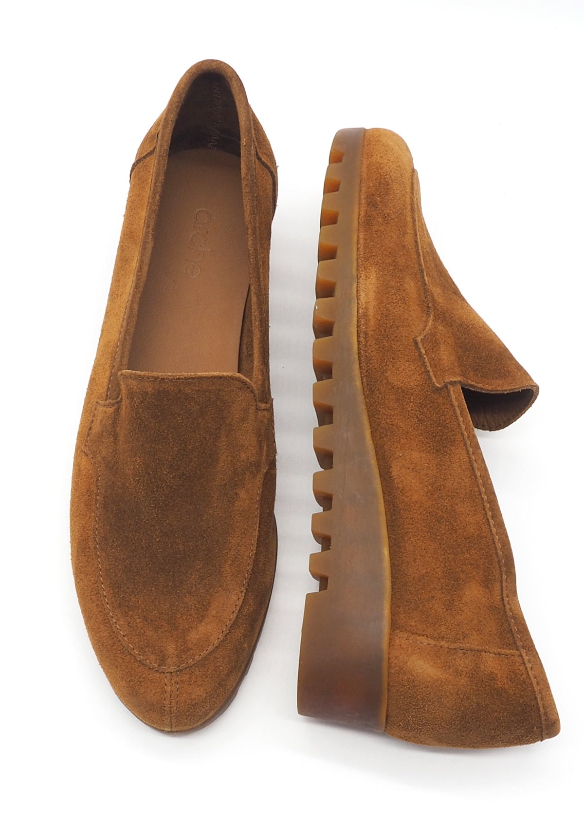 Damen Loafer aus Veloursleder in Cognac mit Kautschuksohle - Lomino Damen Loafers & Schnürer Arche