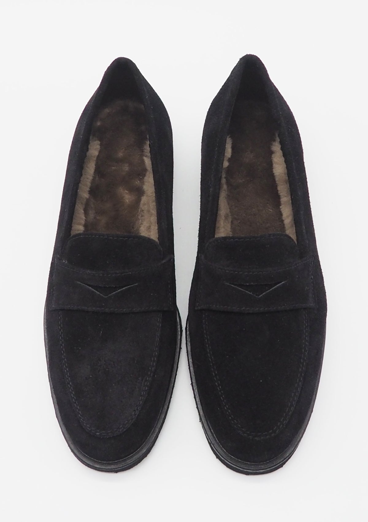 Damen Loafer aus Veloursleder in Schwarz - Lammfellfutter Damen Loafers & Schnürer Brunate