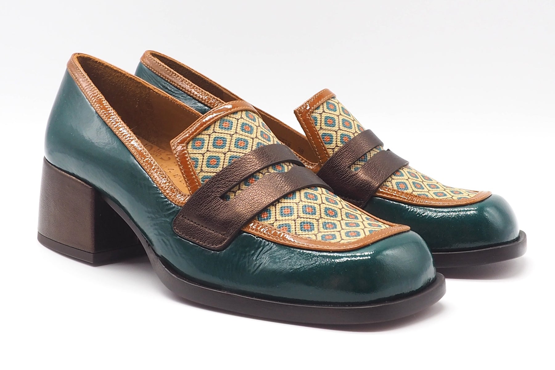 Damen Loafer in Karreeform in Grün & Multicolourleder- Brochi Damen Loafers & Schnürer Chie Mihara