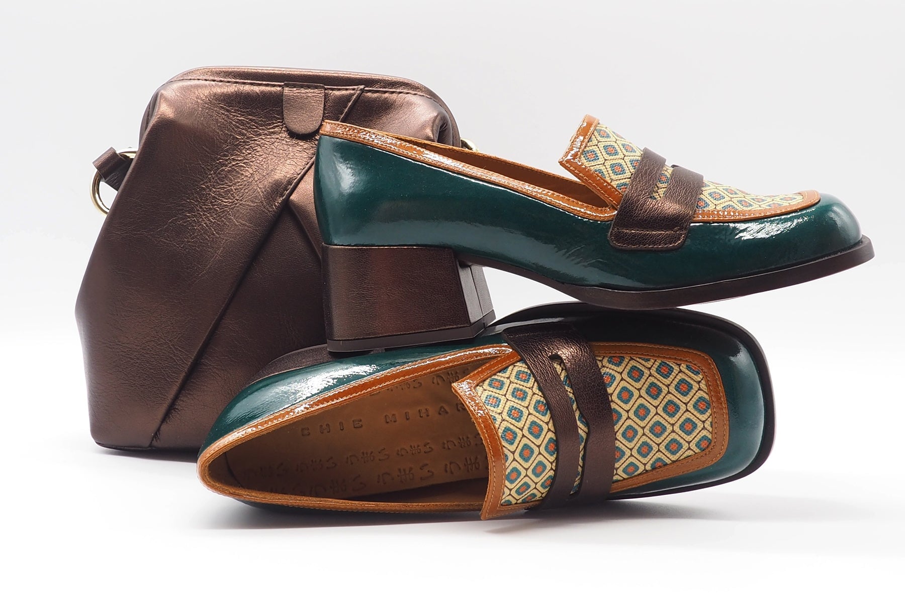 Damen Loafer in Karreeform in Grün & Multicolourleder- Brochi Damen Loafers & Schnürer Chie Mihara